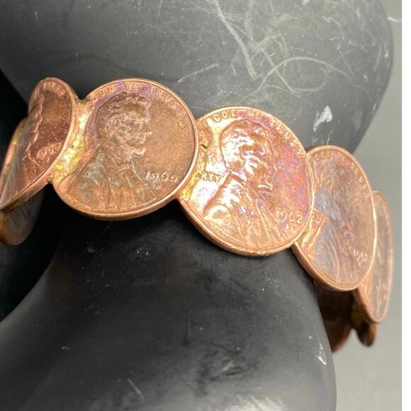 Vintage‎ Copper Penny Cuff Bracelet 1941 to 1974 Coins Handmade Bangle - Picture 8 of 10
